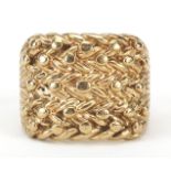 Heavy 9ct gold five row keeper ring, size Z+, 19.4g
