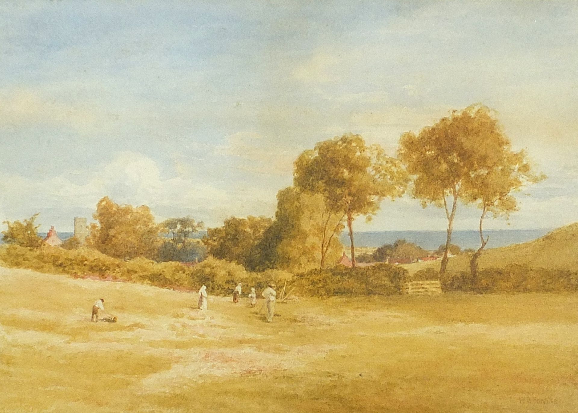 Rural landscape with figures, watercolour, indistinctly signed possibly W A ..... tye, mounted,