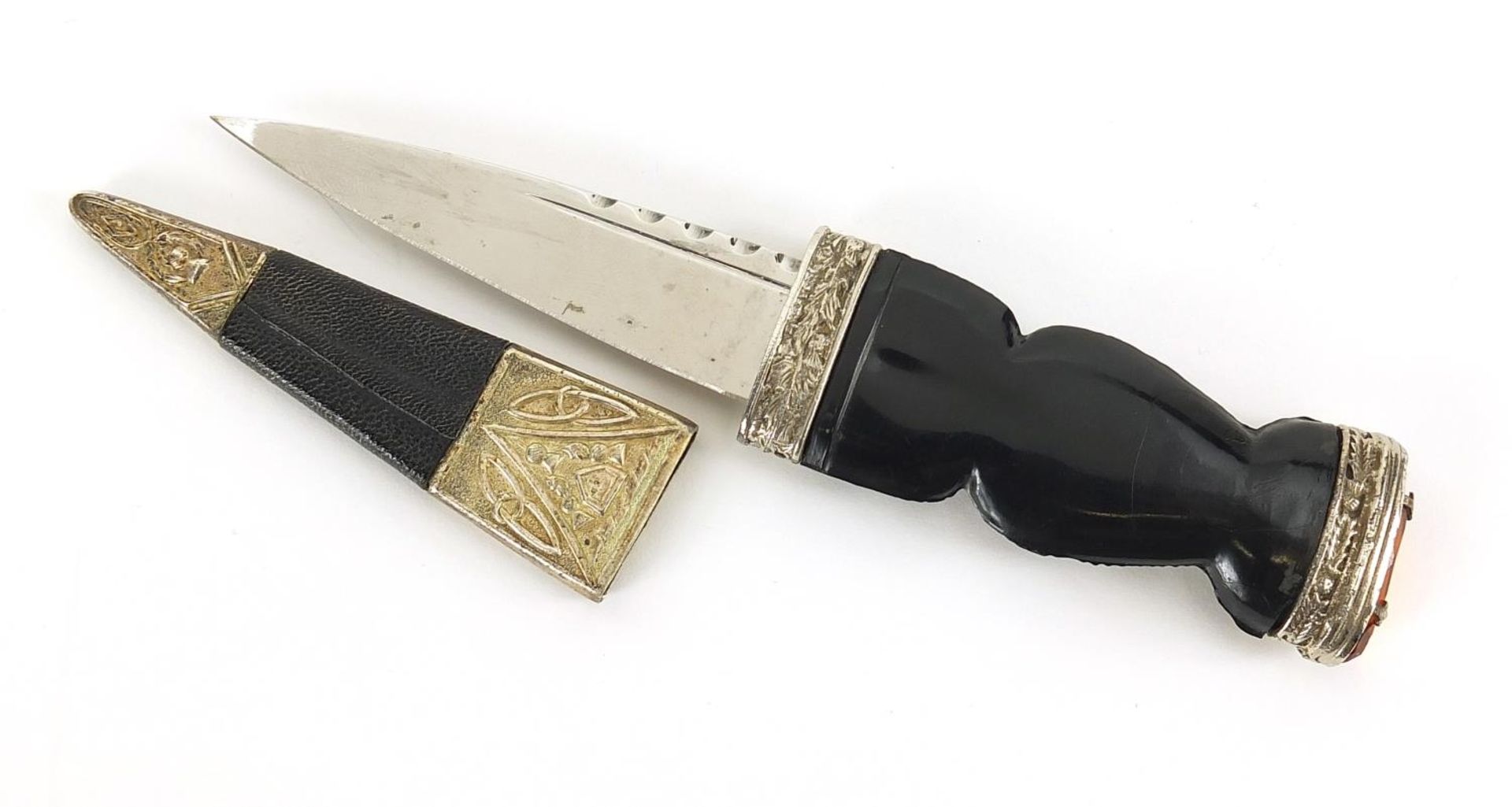 Scottish Skean Dhu with silver coloured metal mounts and steel blade engraved Nowill & Sons, - Image 2 of 2