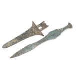 Chinese/Islamic patinated bronze short sword and dagger, 35cm in length