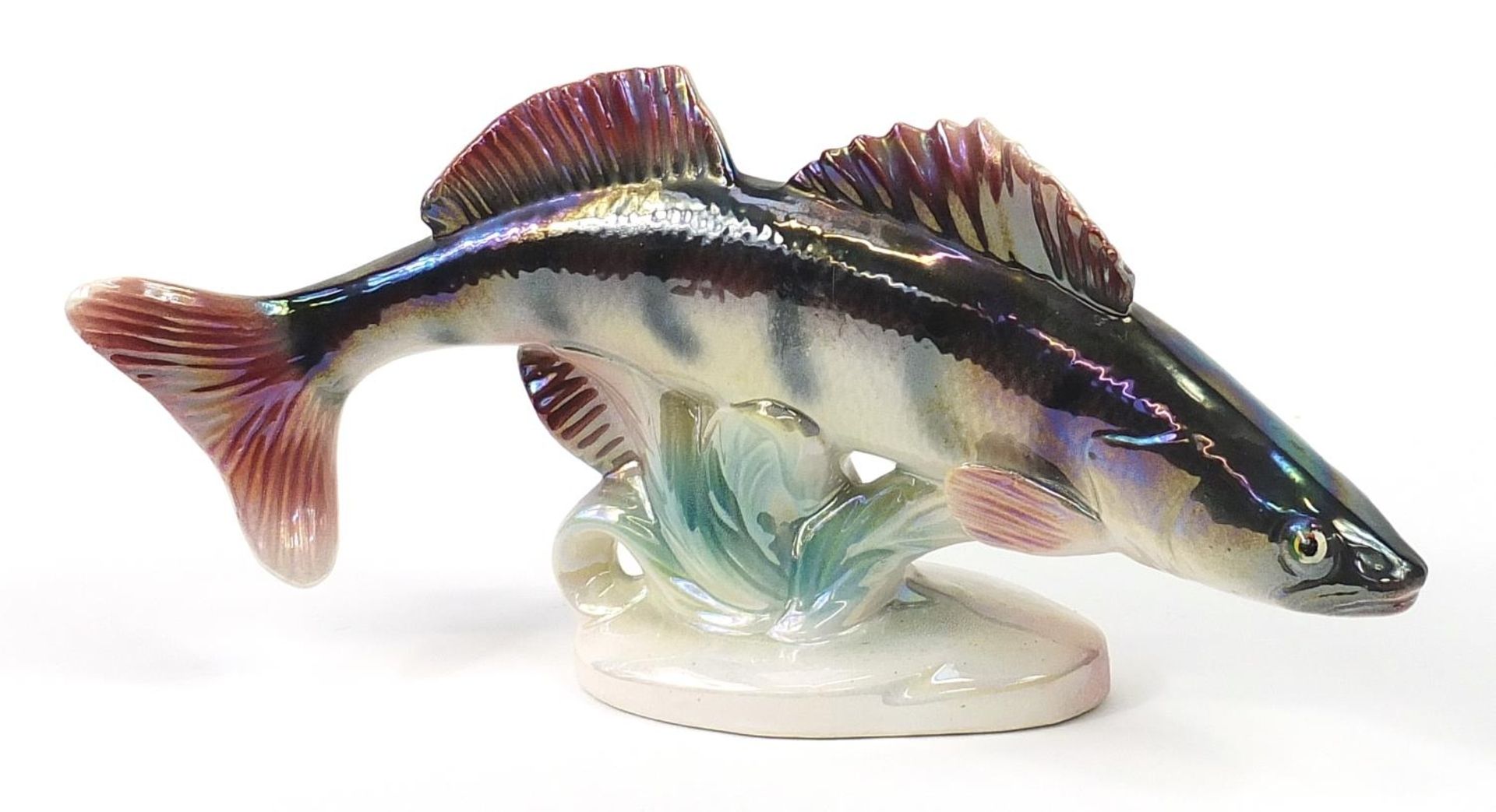 Jema, lustre glaze pottery fish, 40cm in length