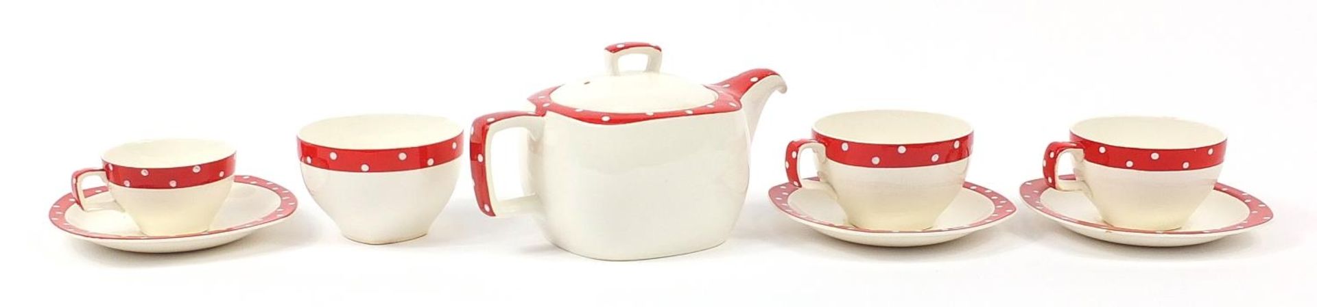 Midwinter Stylecraft Polka Dot pattern part tea service, the teapot 21cm in length - Image 4 of 6