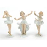 Wallendorf, Three German porcelain ballerina figurines, the largest 16cm high