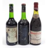 Three bottles of alcohol including 1979 Chateauneuf du Pape