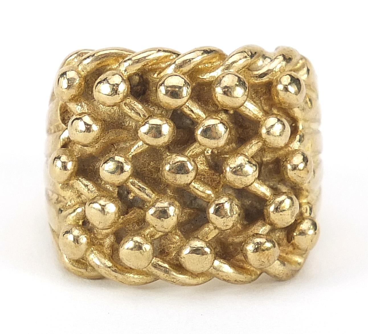 Heavy 9ct gold five row keeper ring, size Z+, 23.0g