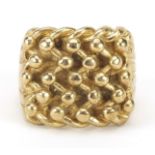 Heavy 9ct gold five row keeper ring, size Z+, 23.0g