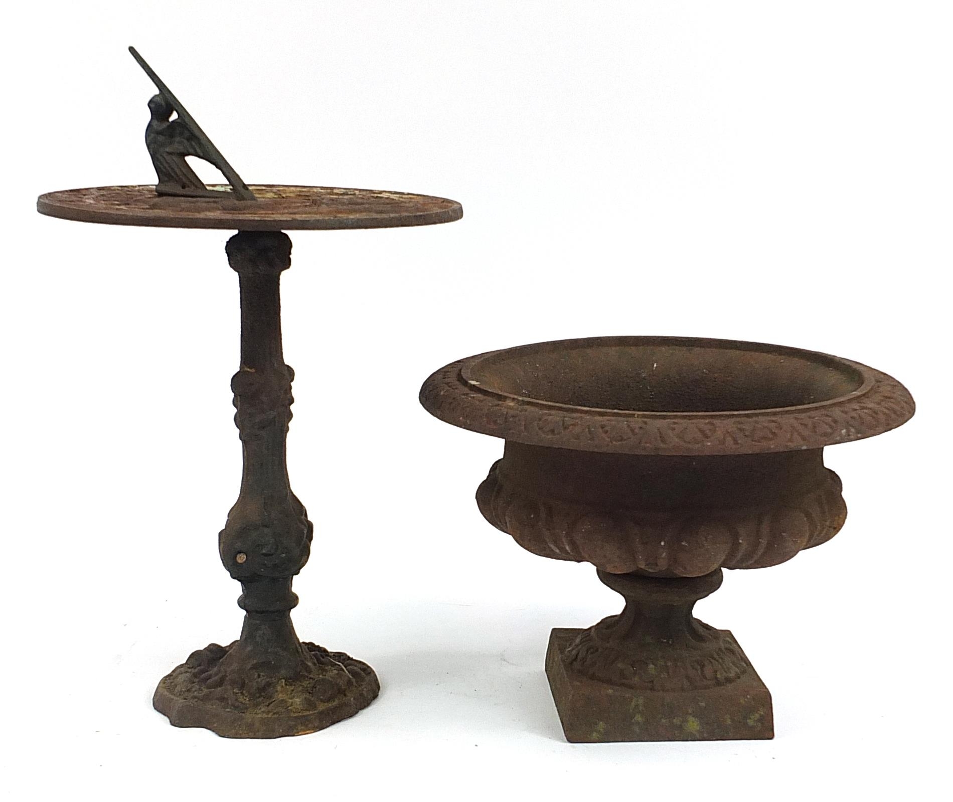 Cast iron sundial and urn planter, the largest 43cm high - Image 2 of 3