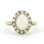 9ct gold opal cluster ring, size O, 2.7g
