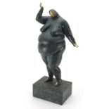 Mid century style patinated bronze study of a nude female raised on a rectangular block base, 47cm