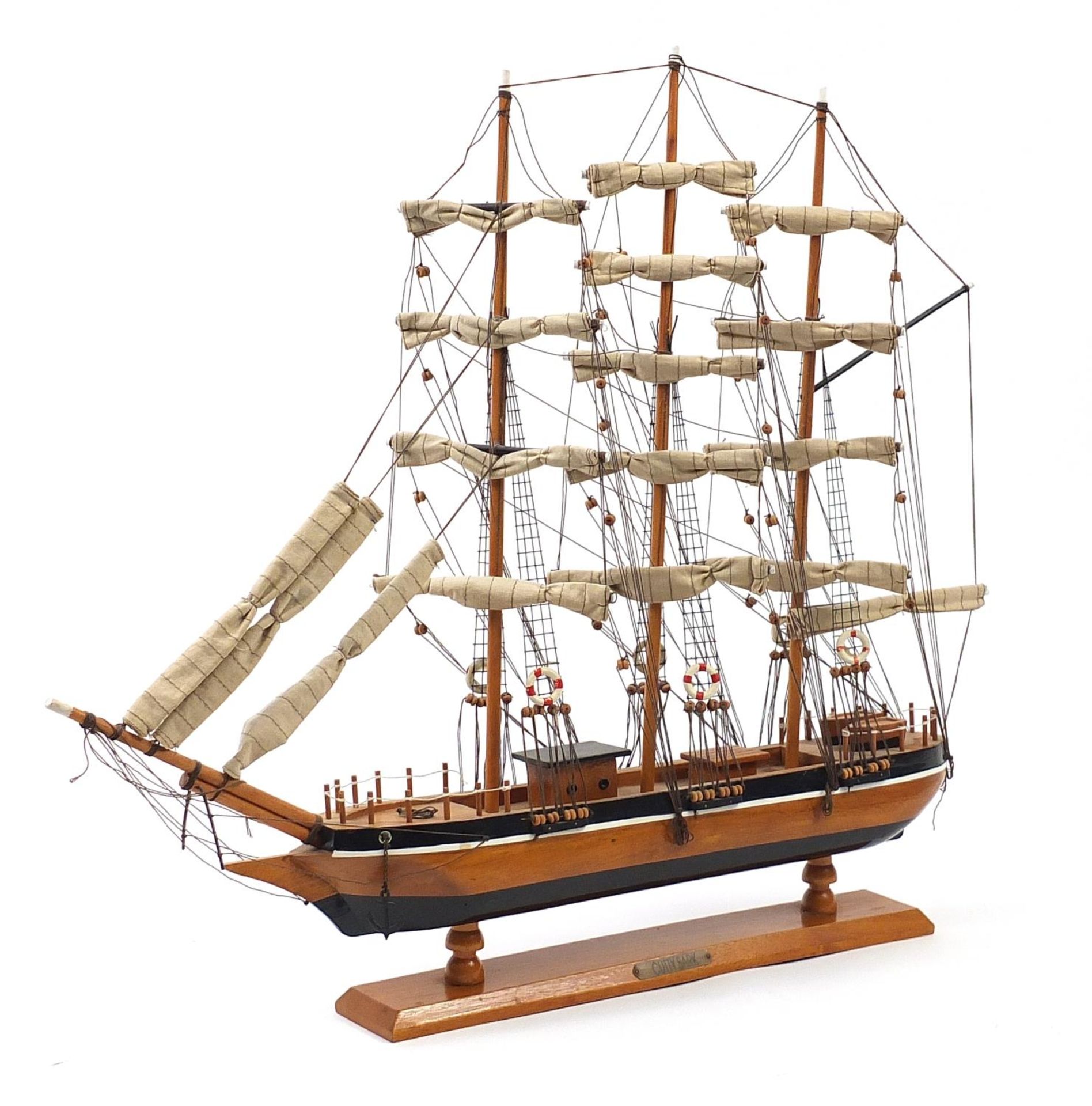 Large wooden model of the Cutty Sark, 80cm in length x 68cm high
