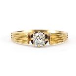 Unmarked gold diamond solitaire ring, the diamond approximately 4.6mm x 4mm, size T, 2.9g