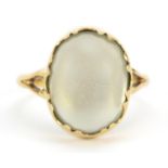 Antique unmarked gold cabochon moonstone ring, (tests as 15ct+ gold) size M, 5.2g