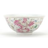 Chinese porcelain bowl hand painted in the famille rose palette with phoenixes amongst flowers and