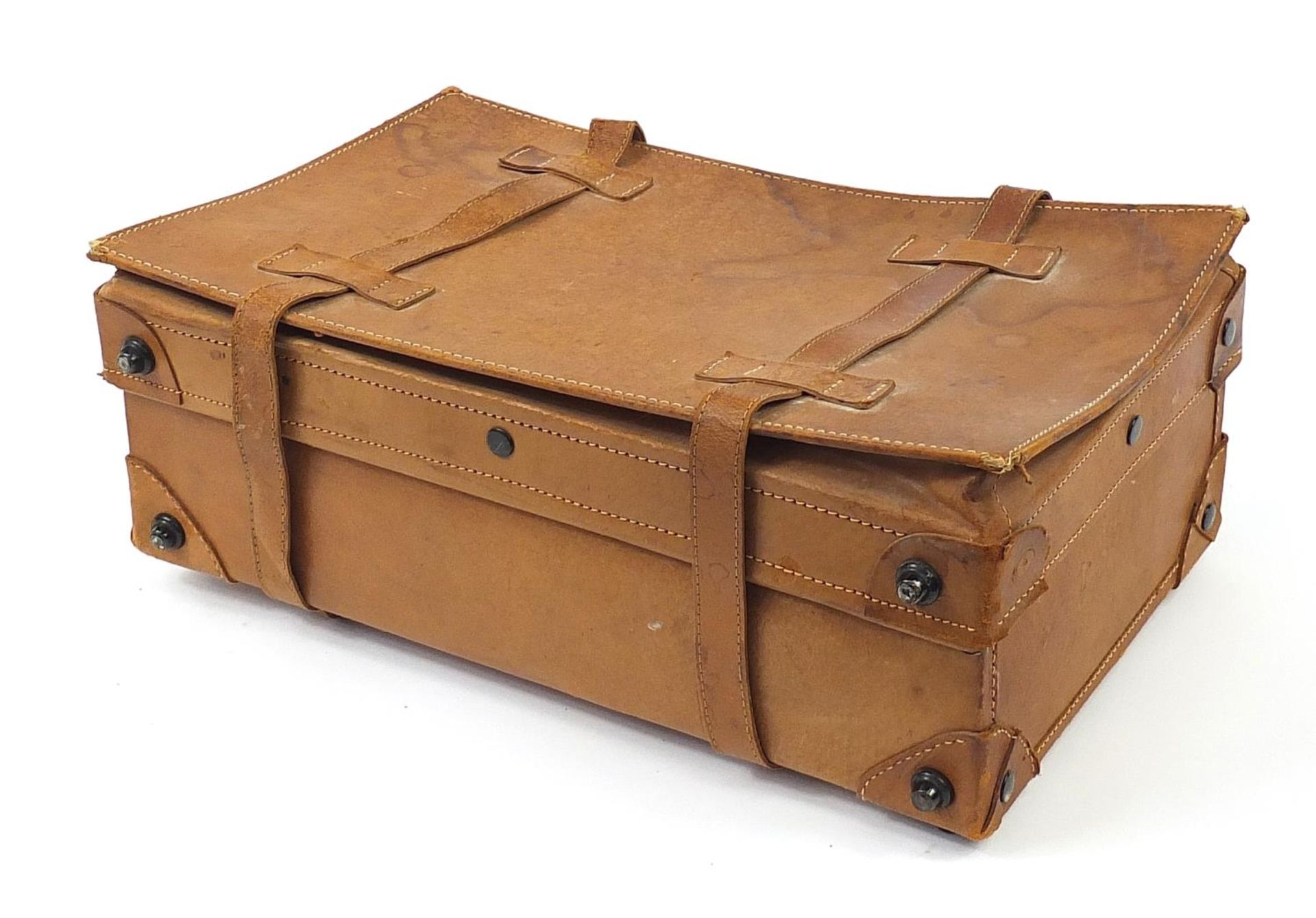Tan leather travelling case with Giovanni label to the interior, 47cm wide - Image 4 of 5