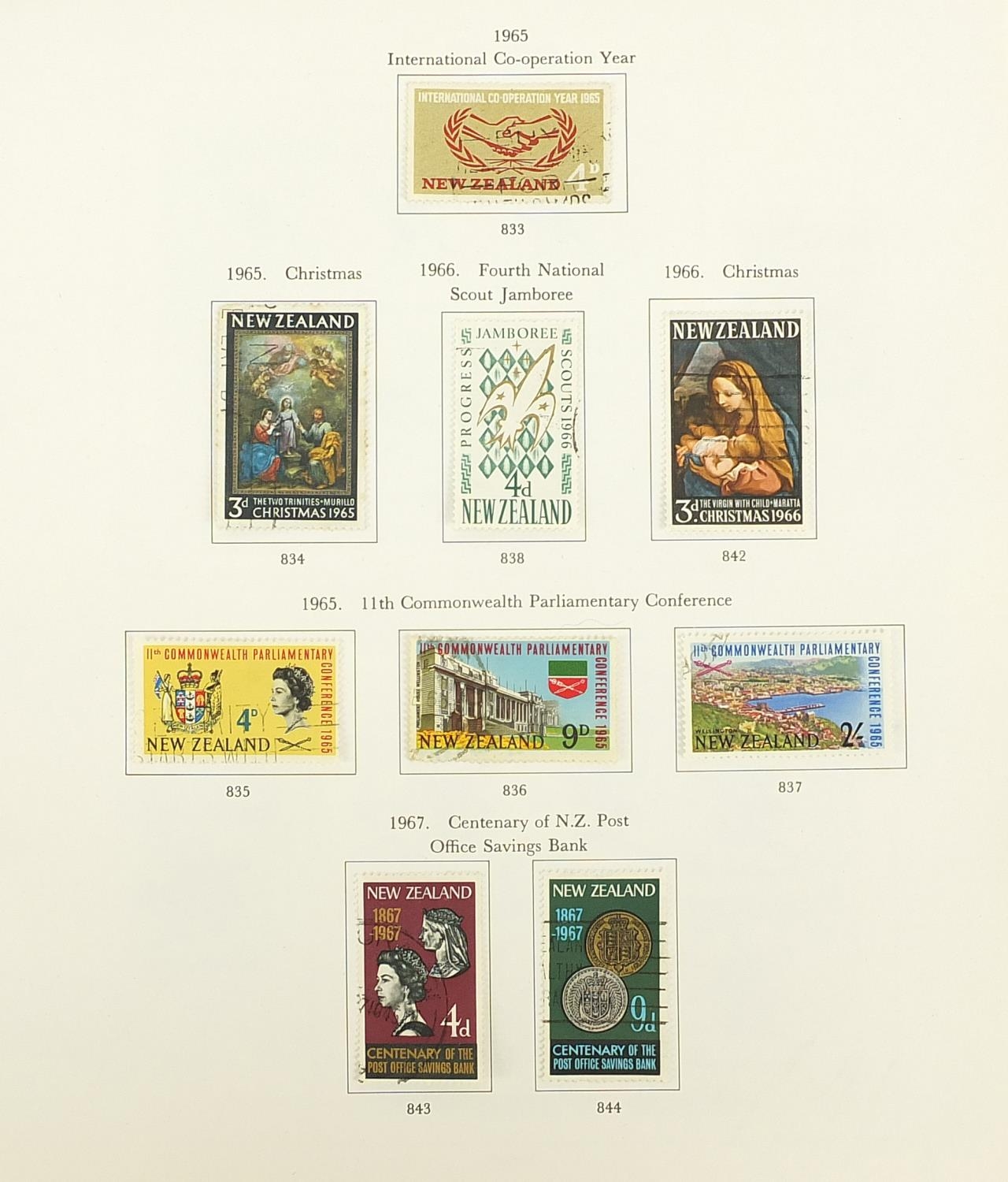 Collection of New Zealand stamps arranged in an album and a black stock sheet of unmounted stamps - Image 5 of 9