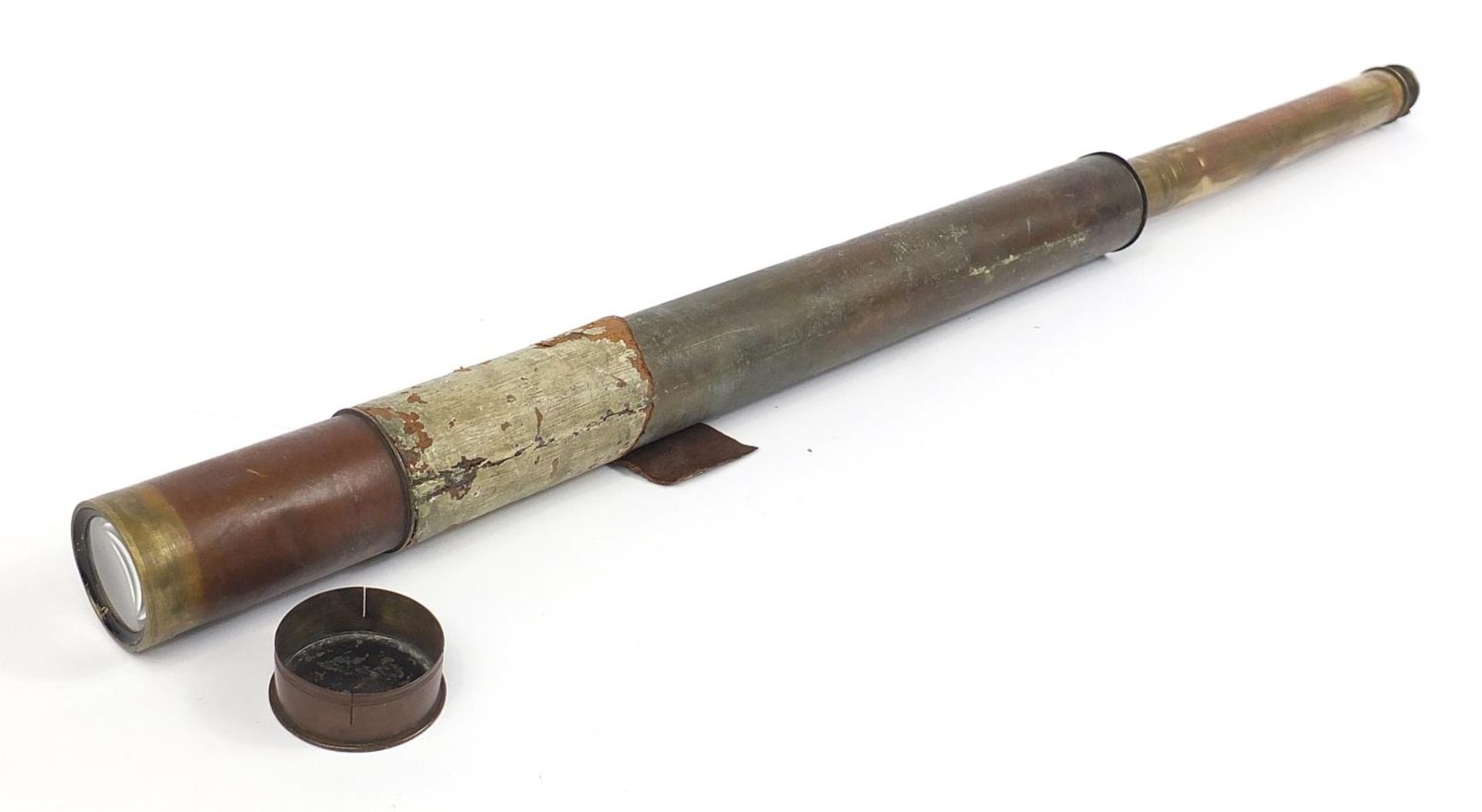 One draw brass naval telescope impressed Trademark Try Me, 53.5cm in length when closed