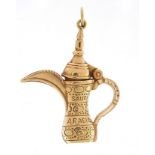 14ct gold Omani coffee pot charm with hinged lid, 2.9cm high, 2.1g