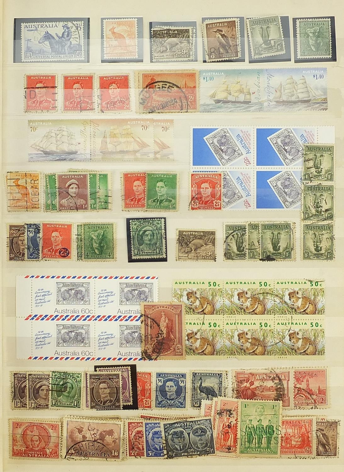 Australian stamps arranged in an album including some dating back to the early state issues