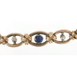 Victorian 9ct rose gold sapphire and diamond bracelet, 19.5cm in length, 15.9g