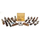 Large selection of vintage woodworking planes and four Marples chisels including Record No 05,