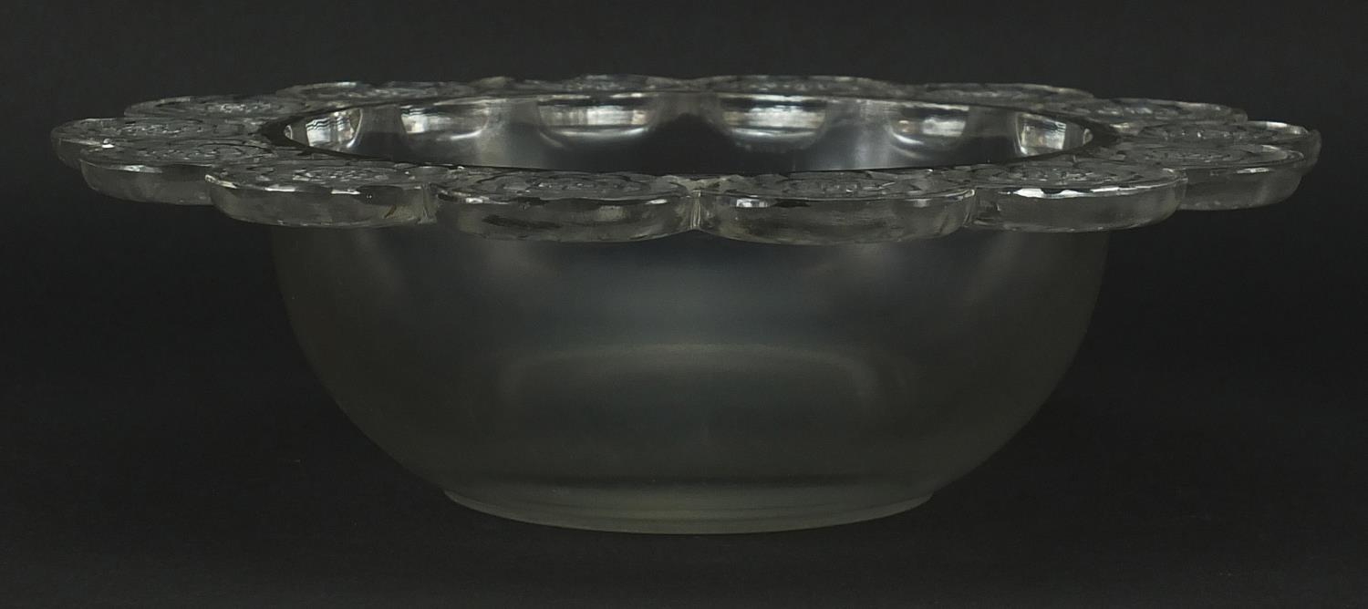 Rene Lalique, French glass bowl with flower head border, etched R Lalique France to the base, 26.5cm - Image 2 of 7