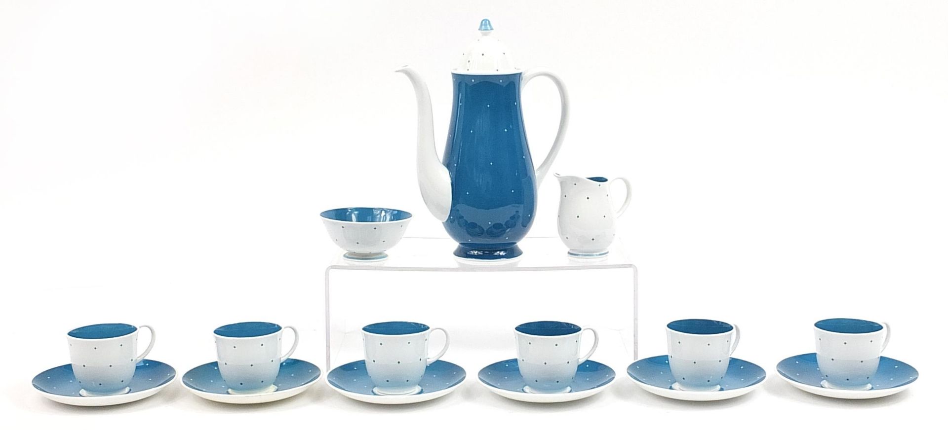 Susie Cooper six place coffee service, the coffee pot 23cm high