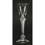 18th century wine glass with double knopped air twist stem, 16cm high