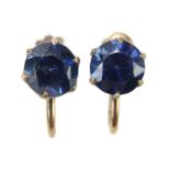 Pair of 9ct gold blue stone earrings with screw backs, 8mm in diameter, 2.4g