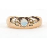 9ct gold opal and seed pearl ring, size O, 1.9g