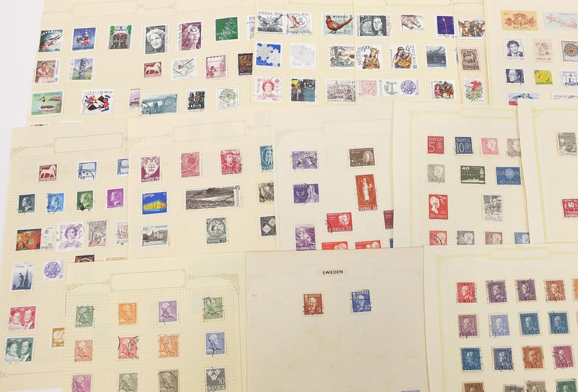 Collection of Swedish stamps from early arranged on several pages - Image 5 of 9