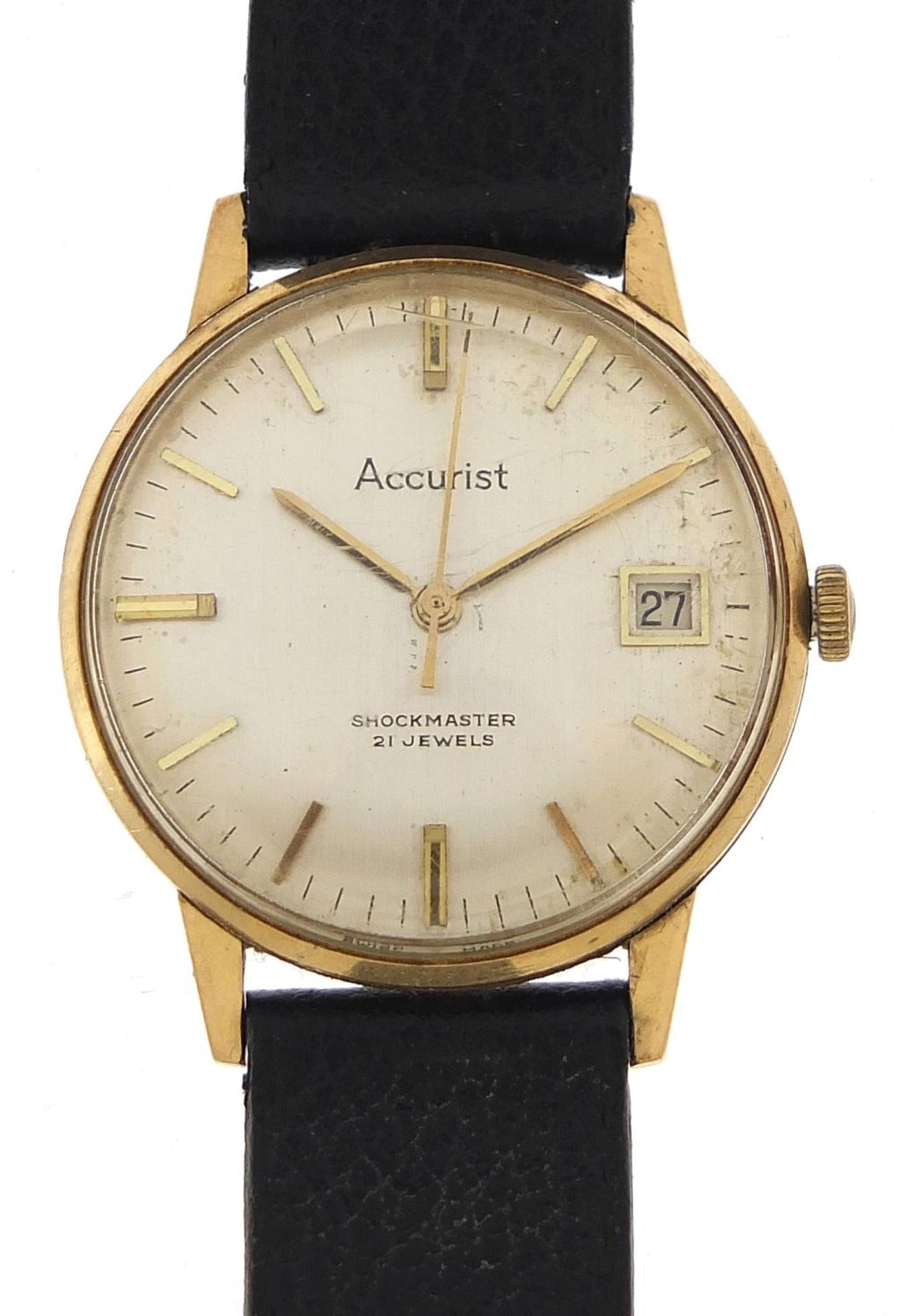 Accurist, gentlemen's 9ct gold wristwatch with date aperture, 34mm in diameter