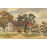 Village scene with cottages, late 19th century watercolour, monogrammed R B L, mounted, framed and