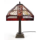 Tiffany design bronzed table lamp with shade, 51cm high