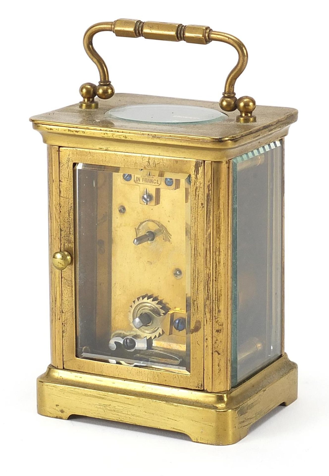 French brass cased carriage clock with enamelled dial having Roman numerals, 10.5cm high - Bild 2 aus 5