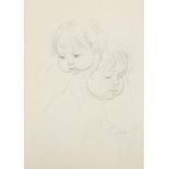 Attributed to Augustus John - Study of a young child, pencil drawing on card, mounted, unframed,