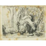 After Rembrandt van Rijn - The Monk in the Cornfield, etching, mounted, framed and glazed, 7cm x 5.