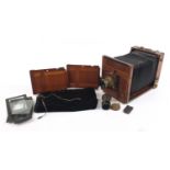 Thornton Pickard mahogany and brass field camera, with different sized plates