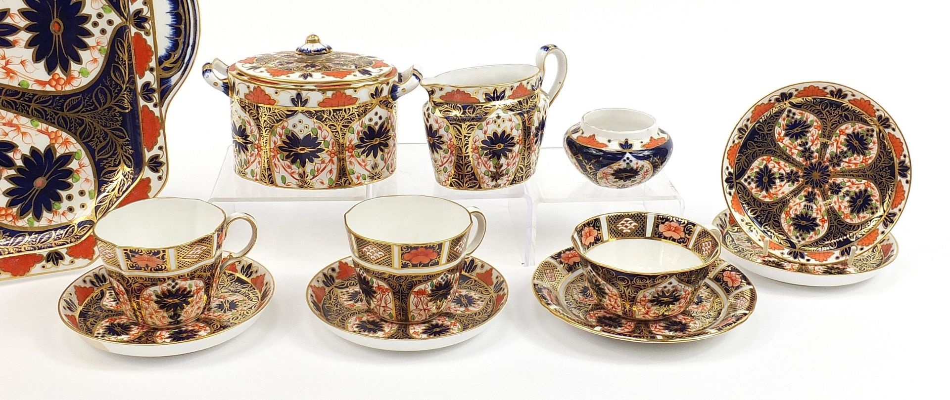 Royal Crown Derby Imari pattern teaware including a twin handled tray, sugar bowl with cover and - Image 3 of 5