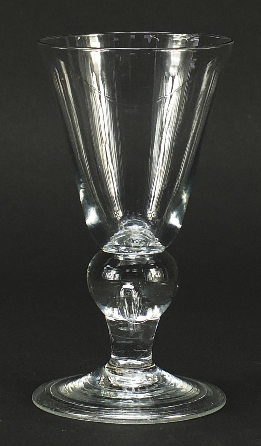 Early 18th century wine glass with folded foot and knopped stem, 12.5cm high - Image 2 of 3