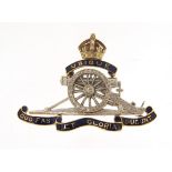 Military interest unmarked gold and enamel Ubique cannon sweetheart brooch set with diamonds, 4.