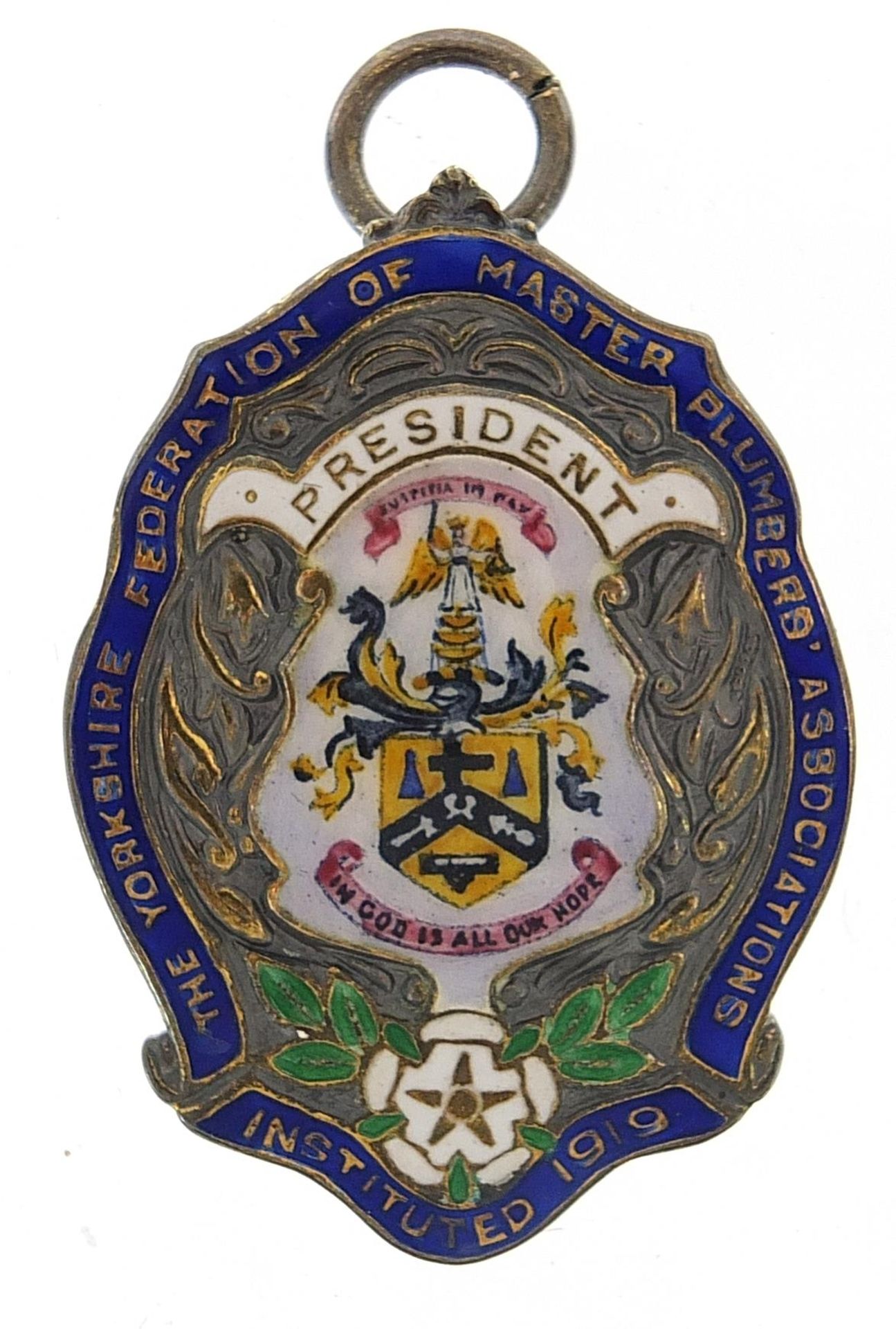 Silver gilt and enamel presentation jewel for President of The Yorkshire Federation of Master