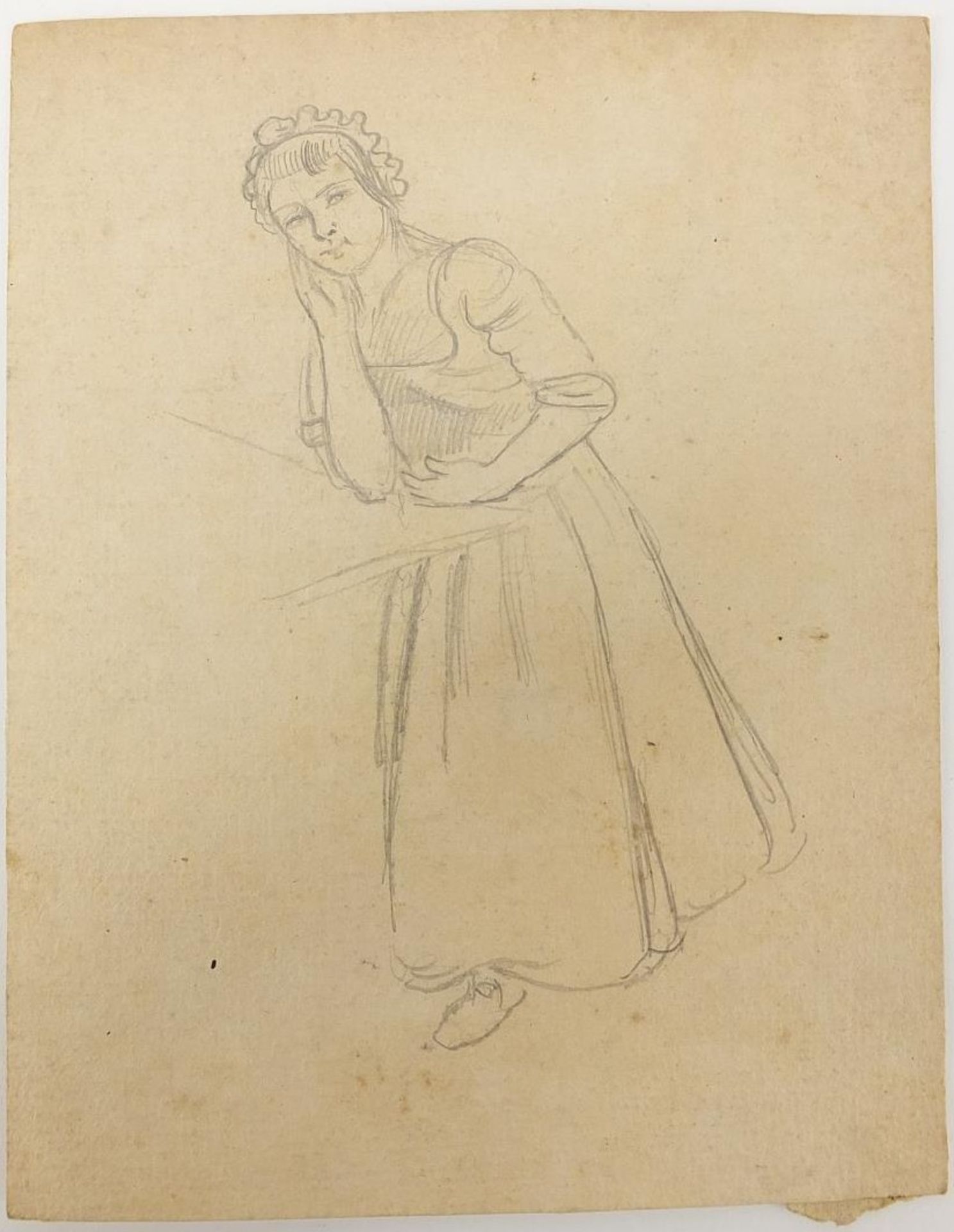 School of George Hayter - Females wearing antique dress and interior scene, four pencil drawings - Image 12 of 13