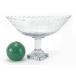 Late 18th/early 19th century cut glass pedestal centrepiece and a green glass dump weight, the