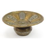 Islamic bronze incense burner with silver overlay and pierced lid, 31cm in diameter