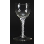 18th century wine glass with opaque twist stem and facetted bowl, 15cm high