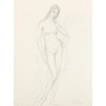 Attributed to Augustus John - Standing nude female, pencil drawing on card, mounted, unframed,