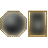 Two gilt framed wall hanging mirrors with bevelled glass, the largest 86cm x 60cm