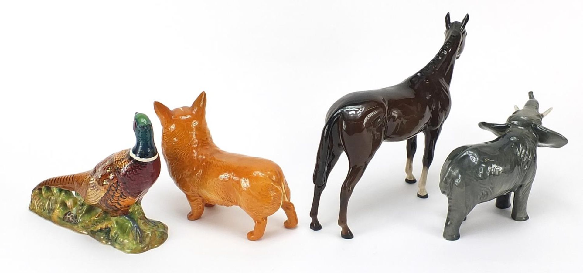 Four Beswick animals comprising horse, pheasant, Corgi and elephant, the largest 25cm in length - Image 4 of 6