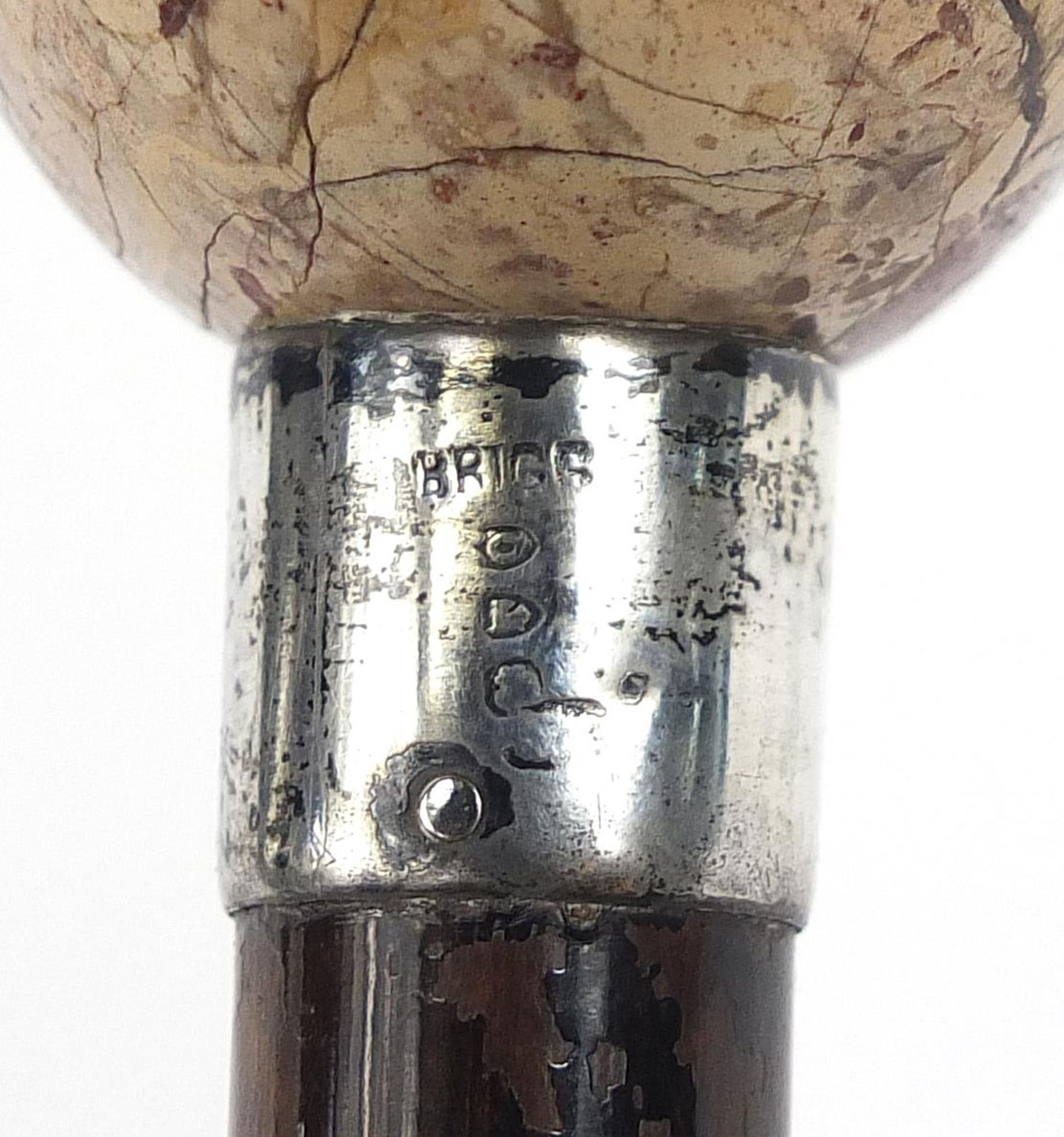 Victorian Brigg bamboo parasol with silver collar and marble egg design pommel, 91cm in length - Image 2 of 4