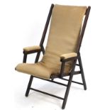 Antique oak folding campaign chair, 99cm high